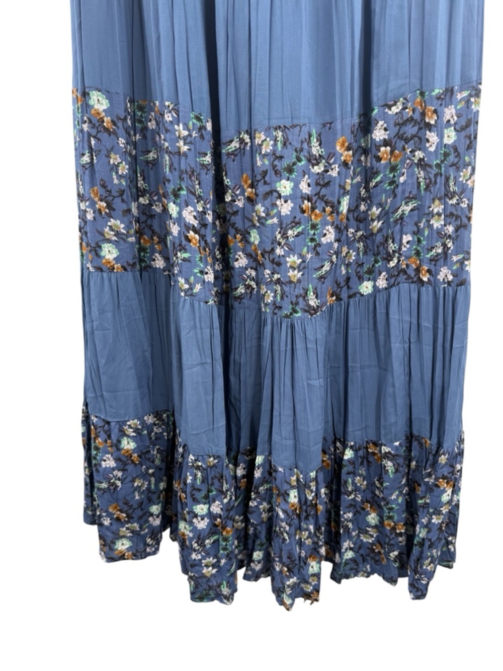 Solitaire Blue Floral Tiered Maxi Skirt Boho Cottagecore Flowing Elastic Waist - Picture 4 of 7